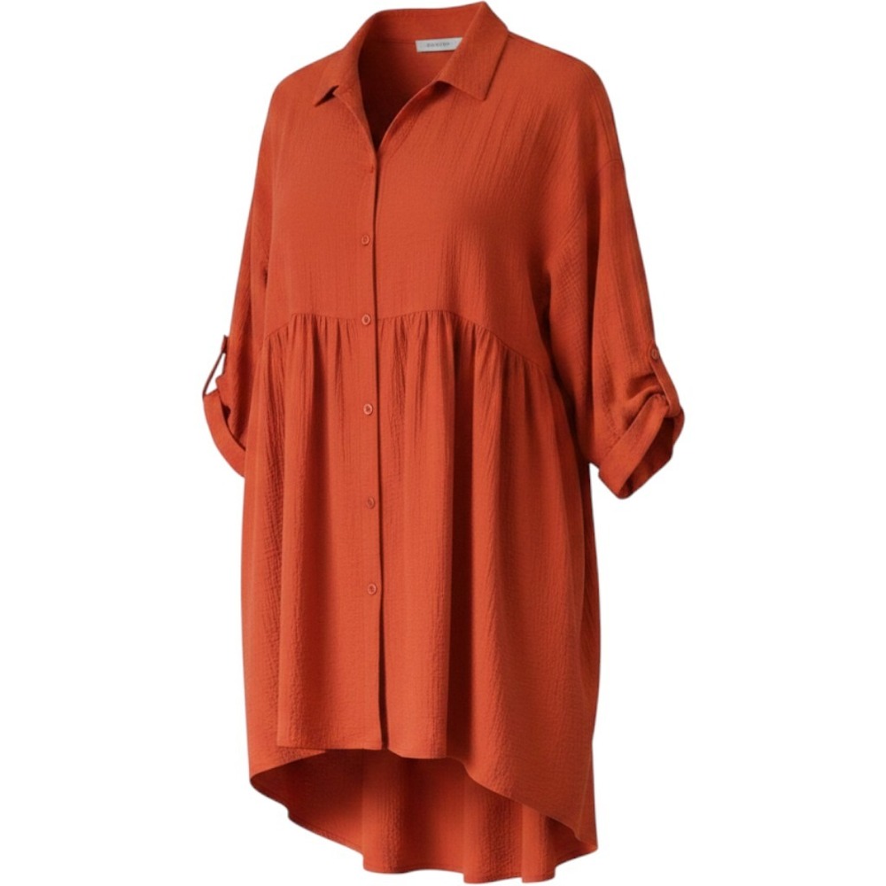 Aerie Womens Burnt Orange Gauze Button Down‎ Babydoll Tunic Shirt Rust Medium